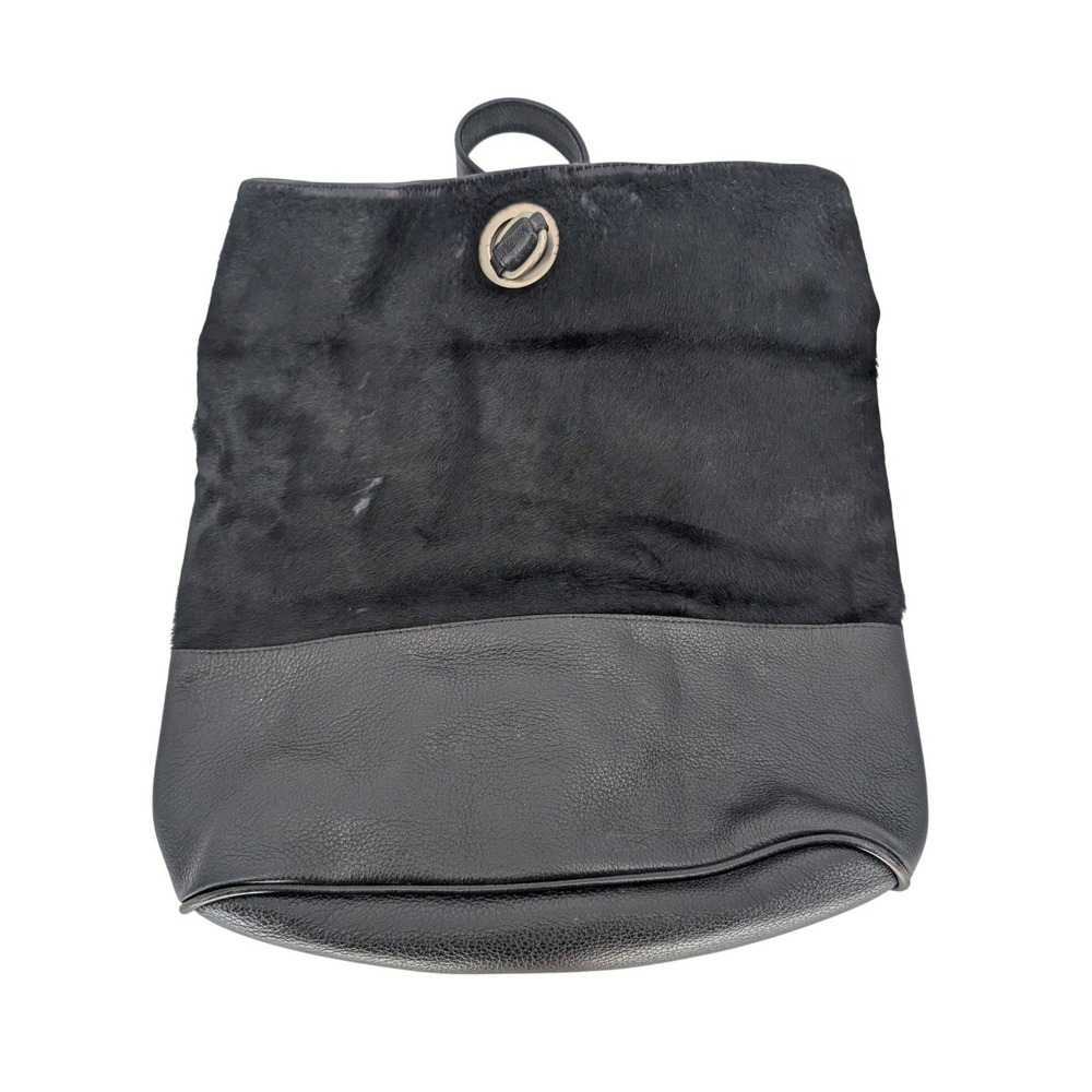 Tote Le Monde Backpack Shoulder Bag Black Leather Calf Hair Lagenlook Boho Chic